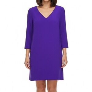 J. Crew Purple‎ 100% Wool Lined Shift Mini Sheath Dress 6 3/4 Sleeve Party